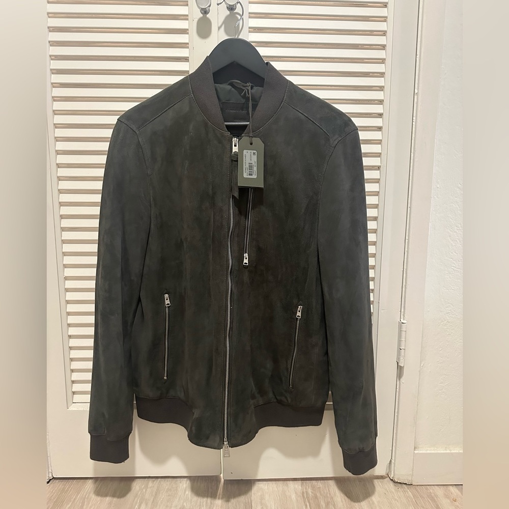 AllSaints Kemble Suede Bomber Jacket. Size Medium. Never worn. Slate stone Grey.